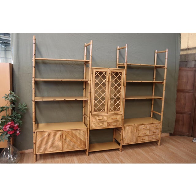 Large Italian Rattan and Bamboo Bookcase, 1960s For Sale - Image 11 of 11