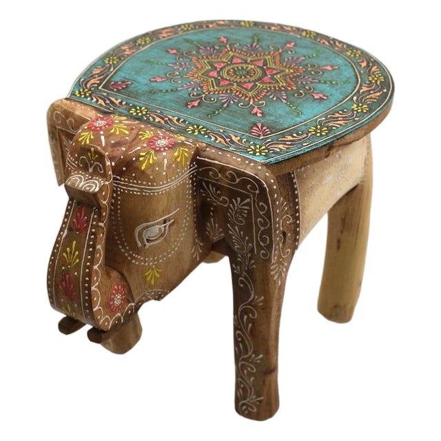 Elephant Stool Mango Wood Handmade With Mandala Painting Plant Stool Decoration For Sale
