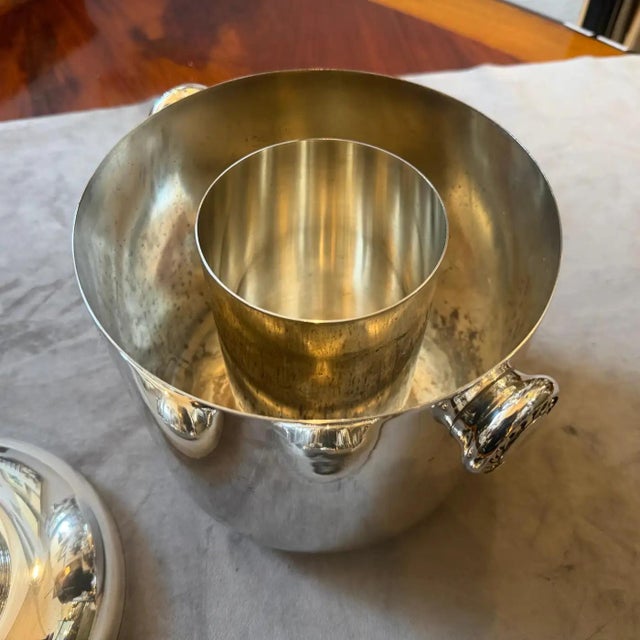 1970s Mid-Century Modern Silver Plate and Brass Luxury Wine Cooler by Cesa 1882 For Sale - Image 10 of 14