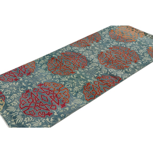 Rug & Kilim Vintage Hereke Runner Rug in Teal Blue With Arabesque Medallions | Rug & Kilim For Sale - Image 4 of 7