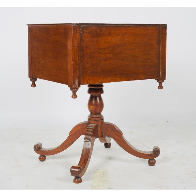 Gothic Antique Mahogany Two-Drawer Sewing Table With Scroll-Foot Pedestal Base For Sale - Image 3 of 7