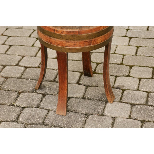 Brown English Oak 1880s Circular Planter with Brass Braces Mounted on Splaying Legs For Sale - Image 8 of 11