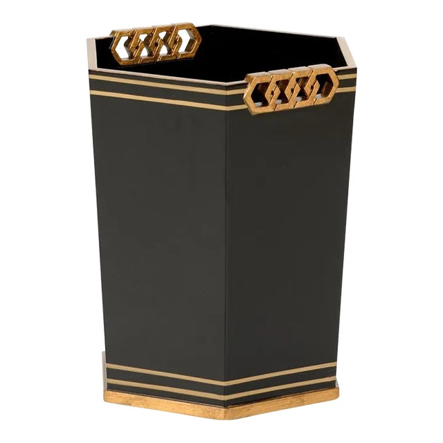 Oliver Wastebasket - Black/Gold For Sale