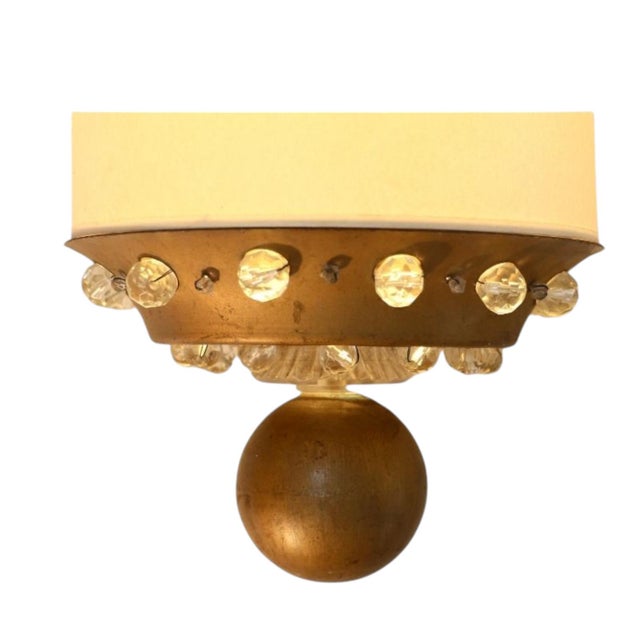 1940s Large Wall Lamp in Gilt Metal with Resin Beads and Off-White Paper Lampshade, France, 1940s For Sale - Image 5 of 7
