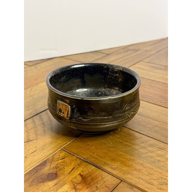 Gary Eagan Spring Street Pottery Complementary Bowl Pair — Celadon & Tenmoku With Applied Gold Seals For Sale - Image 9 of 12