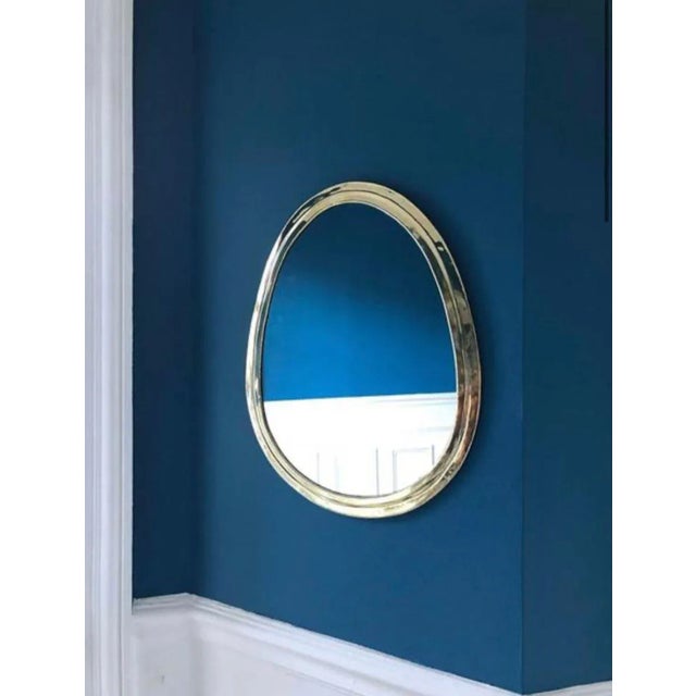 Moroccan Contemporary Handcrafted Moroccan Egg Shape Gold Brass Mirror For Sale - Image 3 of 4