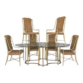 Mastercraft 1970s Brass and Glass Racetrack Dining Set For Sale