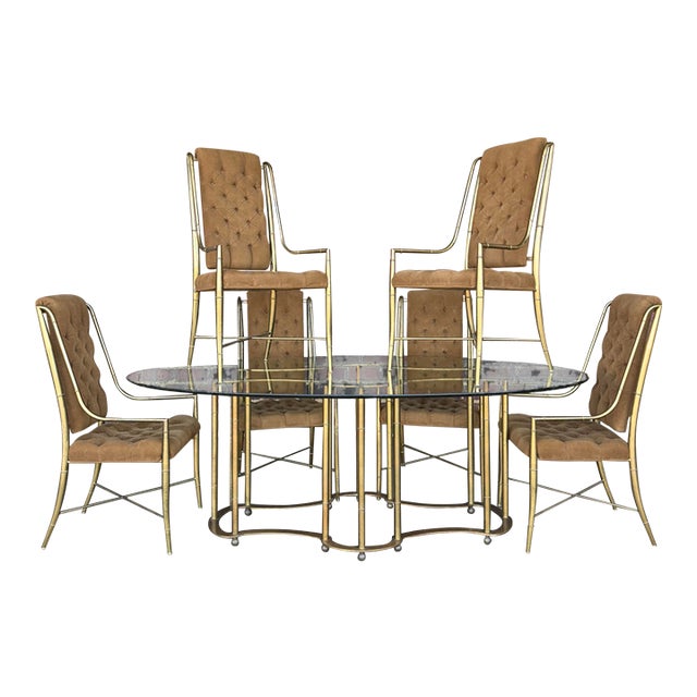 Mastercraft 1970s Brass and Glass Racetrack Dining Set For Sale