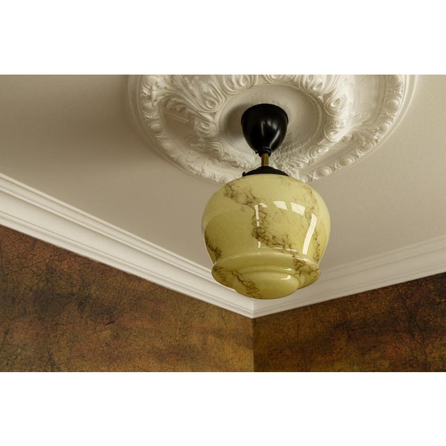 Art Deco Ivory and Brown Marbled Glass Pendant Light, Germany, 1930s For Sale - Image 6 of 18