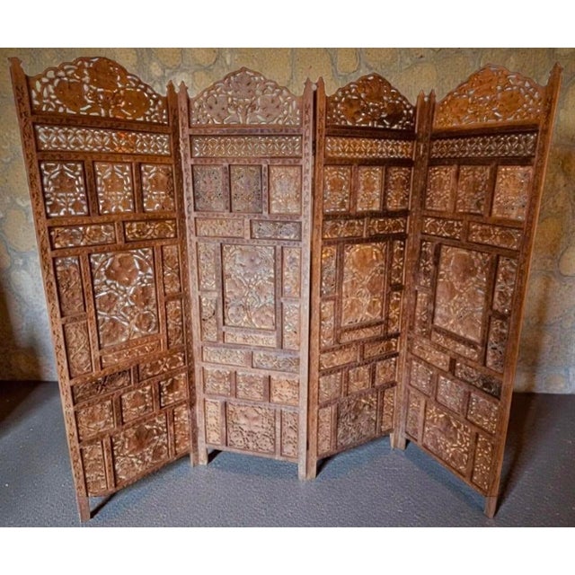 Antique Indian Hand-Carved Wooden Room Divider, 1950s For Sale - Image 4 of 4