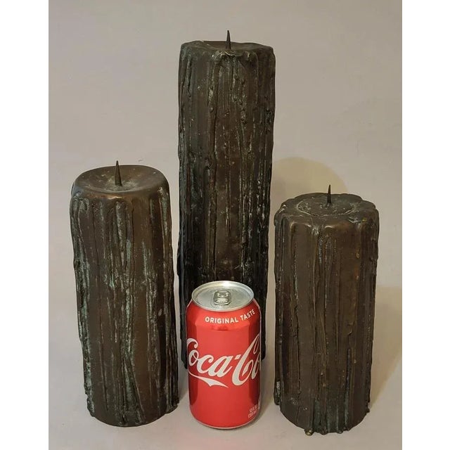 Figurative Set of Three Mid-Century Brutalist Cast Bronze Candle Sculptures For Sale - Image 3 of 8
