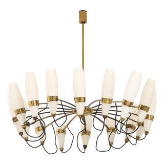Large Chandelier in Opaline Glass and Brass from Stilnovo, 1950s For Sale