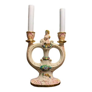 Mid-Century Capodimonte Candelabra Lamp- Cherub