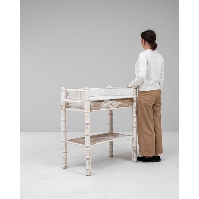 Early 20th Century 1900s French White Patinated Faux Bamboo Marble-Top Side Table For Sale - Image 5 of 18