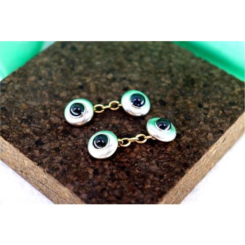 Two-Tone Gold Cufflinks in Button Shape, Set of 2 For Sale - Image 6 of 7