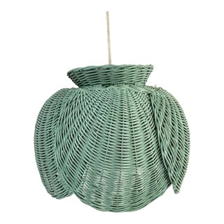 Vintage Mid Century Wicker Lotus Shape Pendant Ceiling Lamp Light For Sale