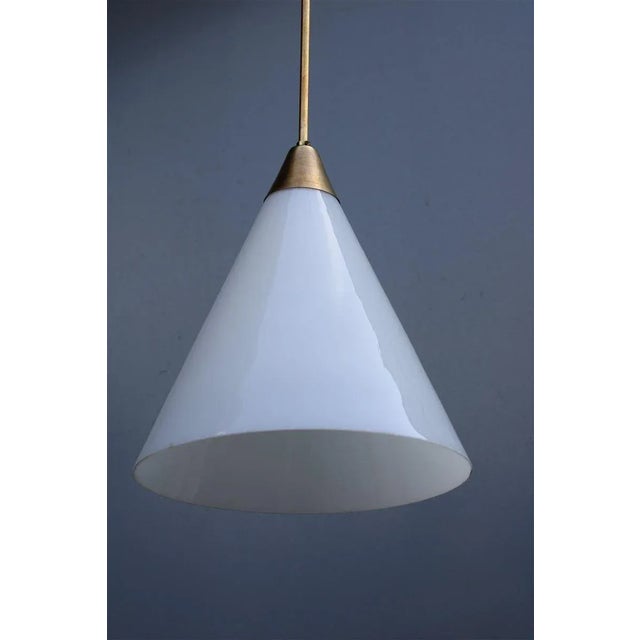 Italian Brass and White Opaline Glass Ceiling Lamp from Stilnovo, 1950s For Sale - Image 9 of 11