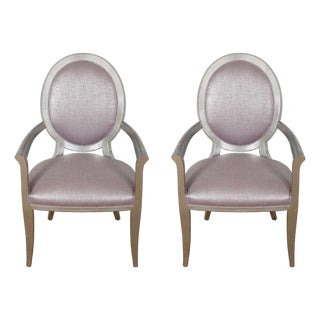 Pair of French Silvered Louis XVI Style Armchairs For Sale