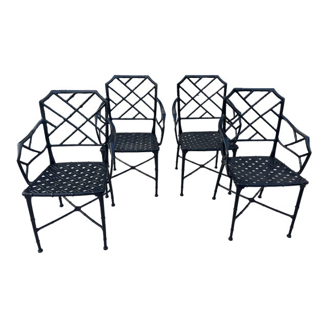 Vintage Restored Chinoiserie Calcutta Patio Chairs by Brown Jordan- Set of 4 For Sale