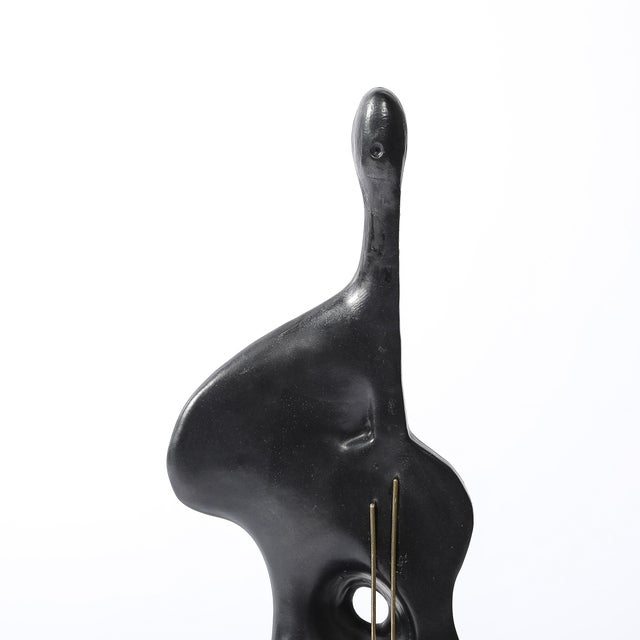 Mid-Century Abstracted Guitar Sculpture in Black Enamel & Bronze on Marble Base For Sale - Image 13 of 16
