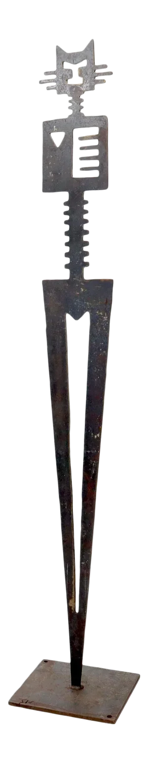 Cut Metal Brutalist Modern Abstract Cat Standing Sculpture