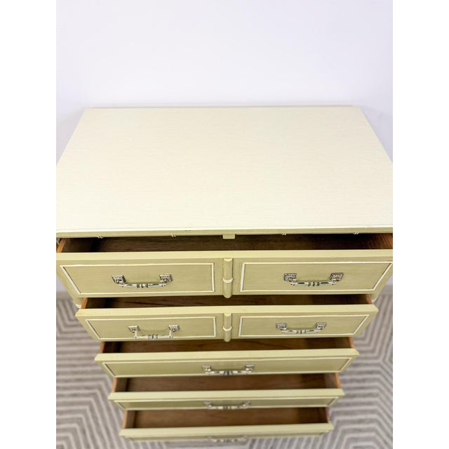 Hollywood Regency Mid 20th Century Henry Link Bali Hai Tallboy Dresser Green Vintage 5 Drawer Hollywood Regency For Sale - Image 3 of 18