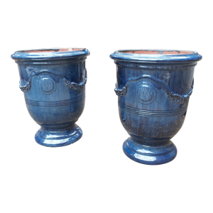 Pair of Richly Glazed Cobalt Blue Garden Pots From Anduze, France