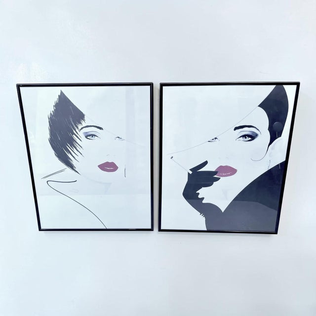 Art Deco Patrick Nagel Style Art Deco Women Prints - a Pair For Sale - Image 3 of 8