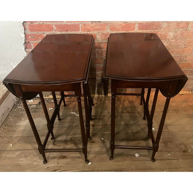 Early 20th Century Pair Petite Diminutive Mahogany Spider Leg Pad Foot Round Gateleg Tables For Sale - Image 4 of 12