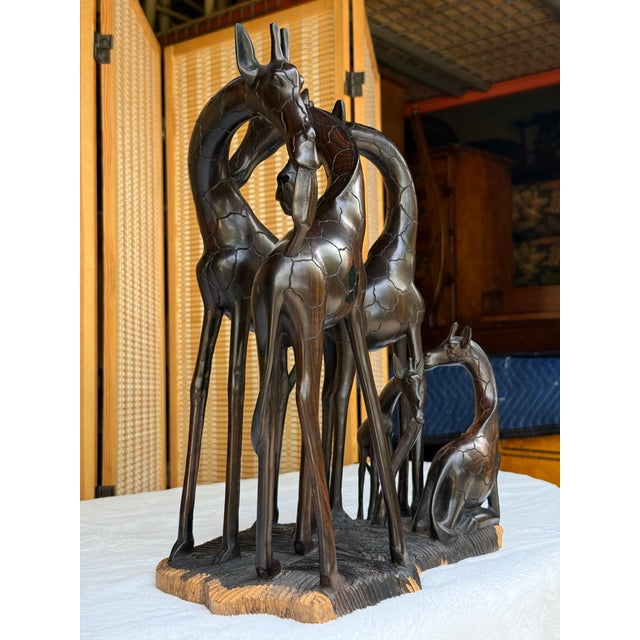 Brown Vintage African Hand-Carved Ebony Wood Intertwined Giraffe Herd For Sale - Image 8 of 15