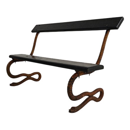 Antique Victorian Cast Iron Snake Garden Bench, 1890s For Sale