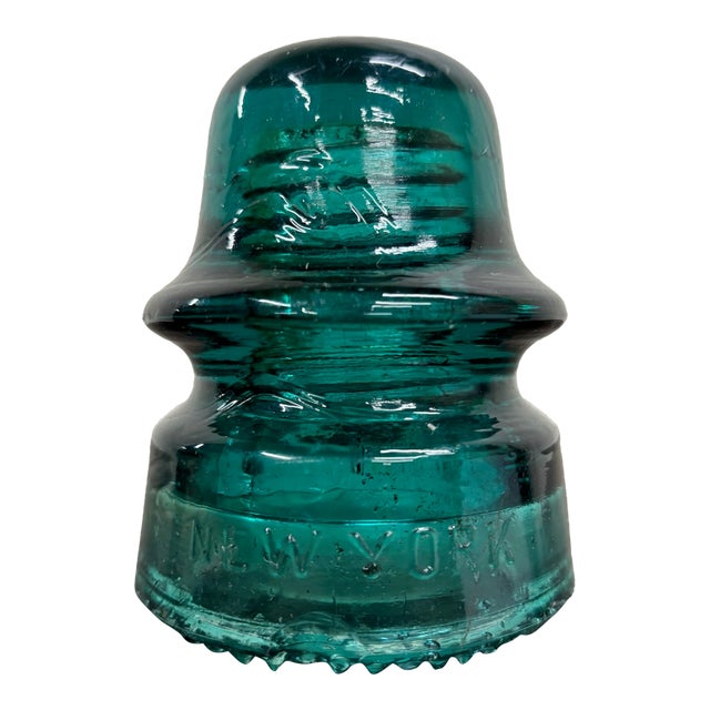 Antique Brookfield New York Teal Glass Insulator For Sale