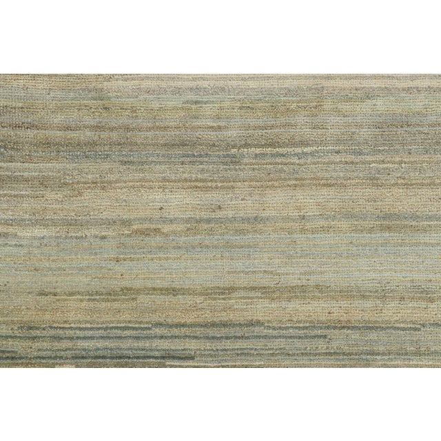 Contemporary Rug & Kilim’s Textural Rug With Green, Beige and Light Blue Stripes and Striae For Sale - Image 3 of 7