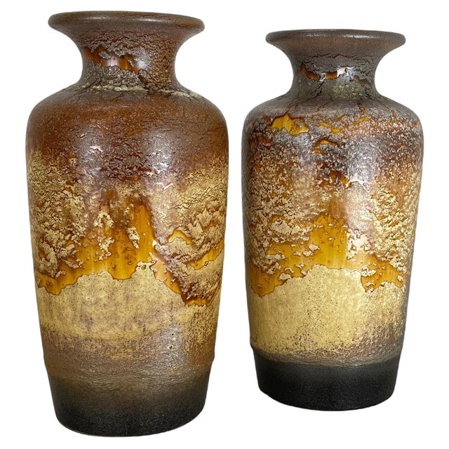 Pottery Fat Lava Desert Vases from Scheurich, Germany, 1970s, Set of 2 For Sale