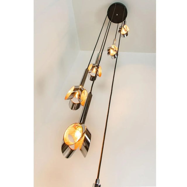 Cascade Fixture with Six Chrome and Orange Pendants in Raak Style, 1970s For Sale - Image 15 of 18