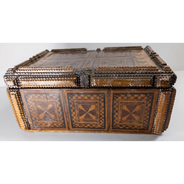 19th or 20th Century European Folk Tramp Art Marquetry Wood Box For Sale - Image 10 of 17