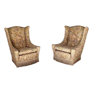 Mid-Century Modern Italian Armchairs in Wood and Fabric, 1950s, Set of 2 For Sale