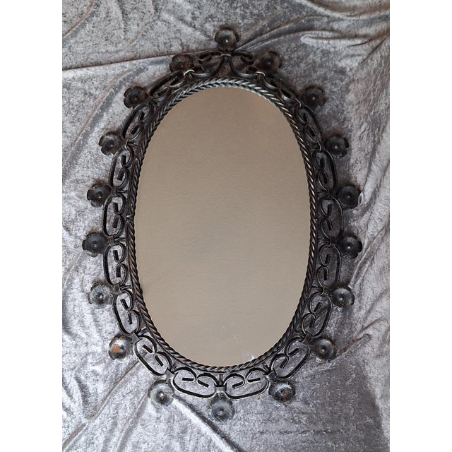 Metal Vintage Rustic Oval Wall Mirror in Wrought Iron, 1970s For Sale - Image 7 of 7