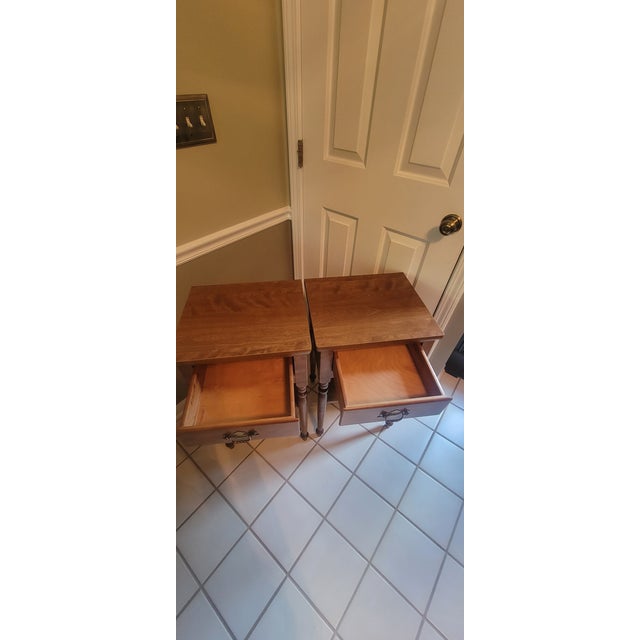 Wood 1960s Ethan Allen Heirloom Nutmeg Maplewood Nightstands - A Pair For Sale - Image 7 of 11