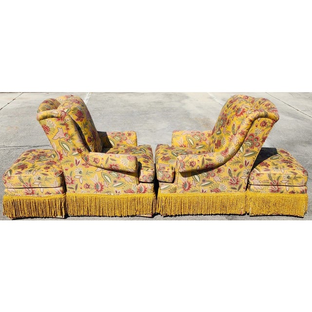 1980s Taylor King Wingback Lounge Chairs & Ottomans Pair For Sale - Image 5 of 18