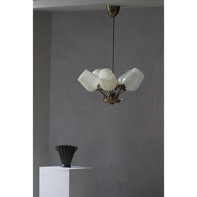 Chandelier in Brass & Glass by Paavo Tynell for Idman OY, Finland, 1940s For Sale - Image 13 of 14
