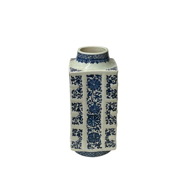 Vintage Chinese Blue White Floral Sequence Porcelain Vase For Sale - Image 4 of 10