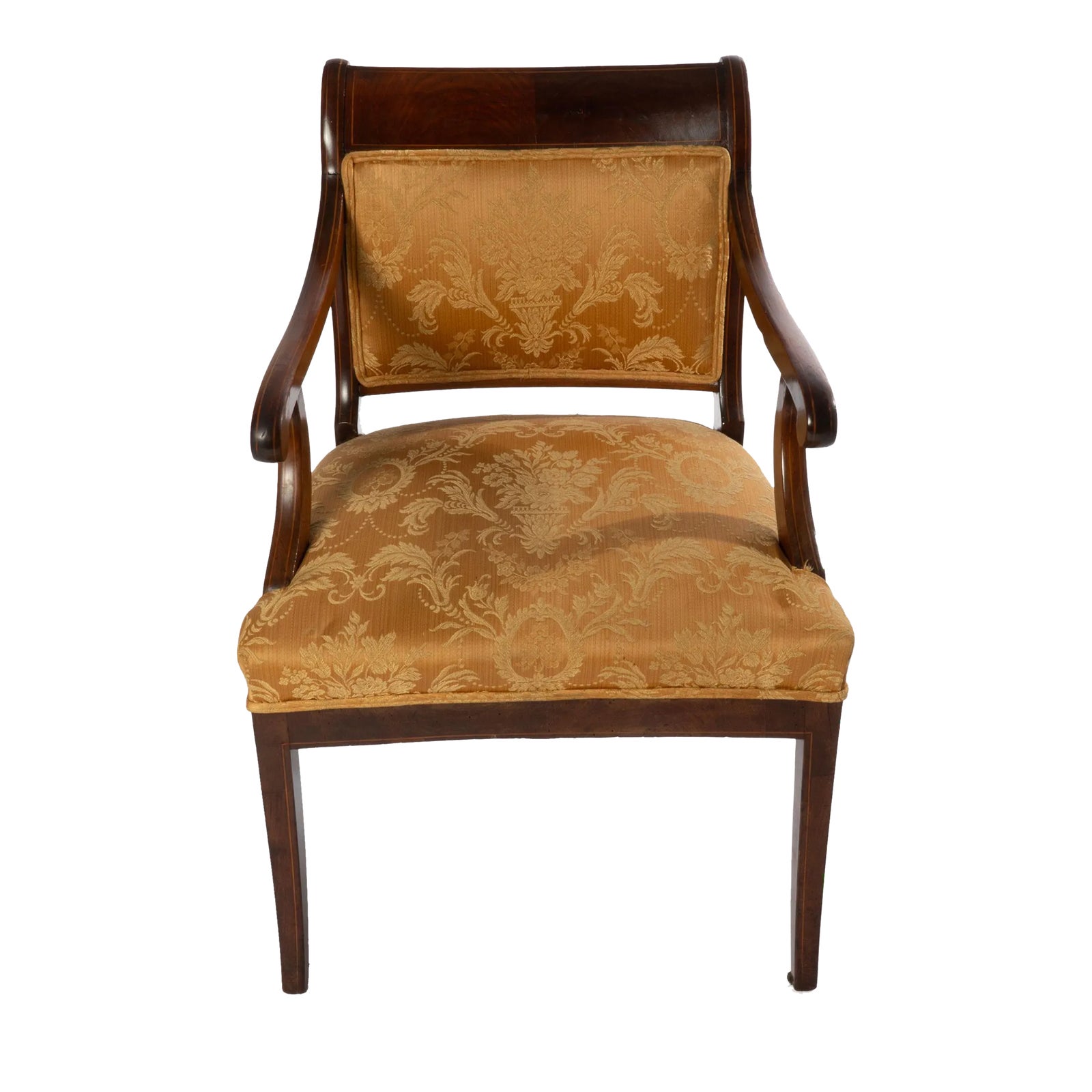 19th Century English Regency Inlaid Mahogany Elbow Chair | Chairish