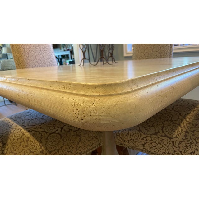 Cream Authentic Kreiss Collection Solid Travertine Square Dining Table For Sale - Image 8 of 12