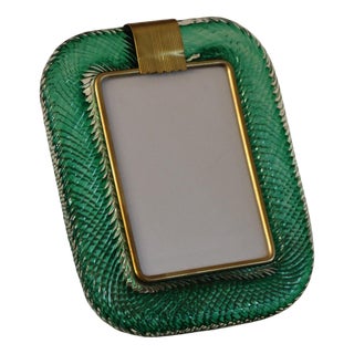 Emerald Twisted Murano Glass and Brass Picture Frame For Sale