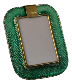 Emerald Twisted Murano Glass and Brass Picture Frame