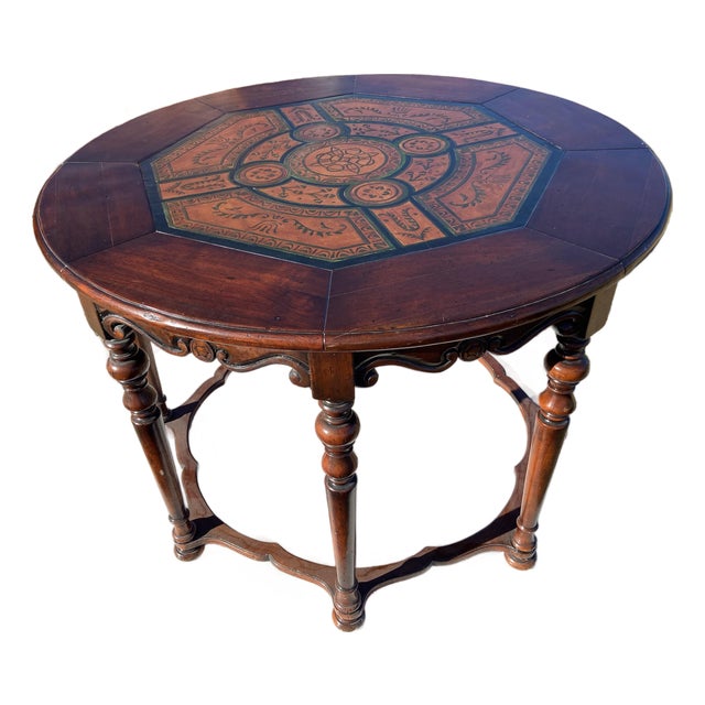 Vintage English Eight-Legged Inlaid Dining Accent Table For Sale