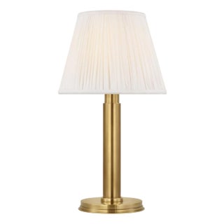 Chapman & Myers by Visual Comfort Signature Connie 12" Cordless Accent Lamp in Antique-Burnished Brass with Silk Pleated Shade For Sale