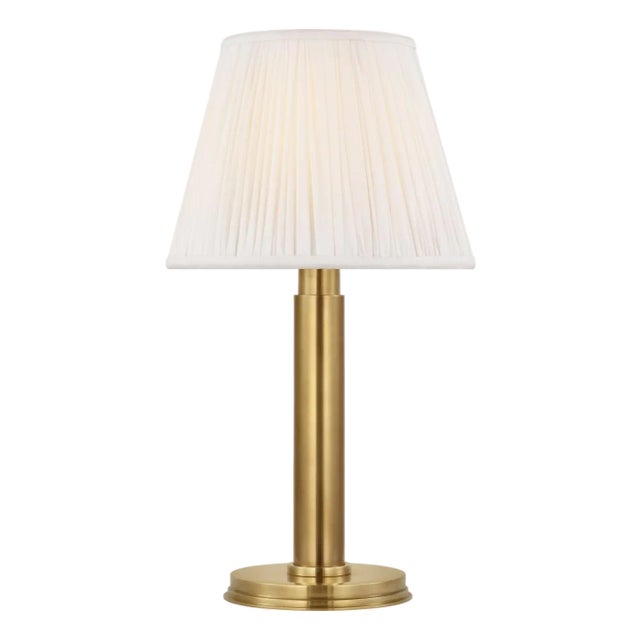 Chapman & Myers by Visual Comfort Signature Connie 12" Cordless Accent Lamp in Antique-Burnished Brass with Silk Pleated Shade For Sale