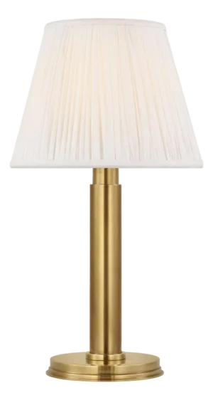 Chapman & Myers by Visual Comfort Signature Connie 12" Cordless Accent Lamp in Antique-Burnished Brass with Silk Pleated Shade